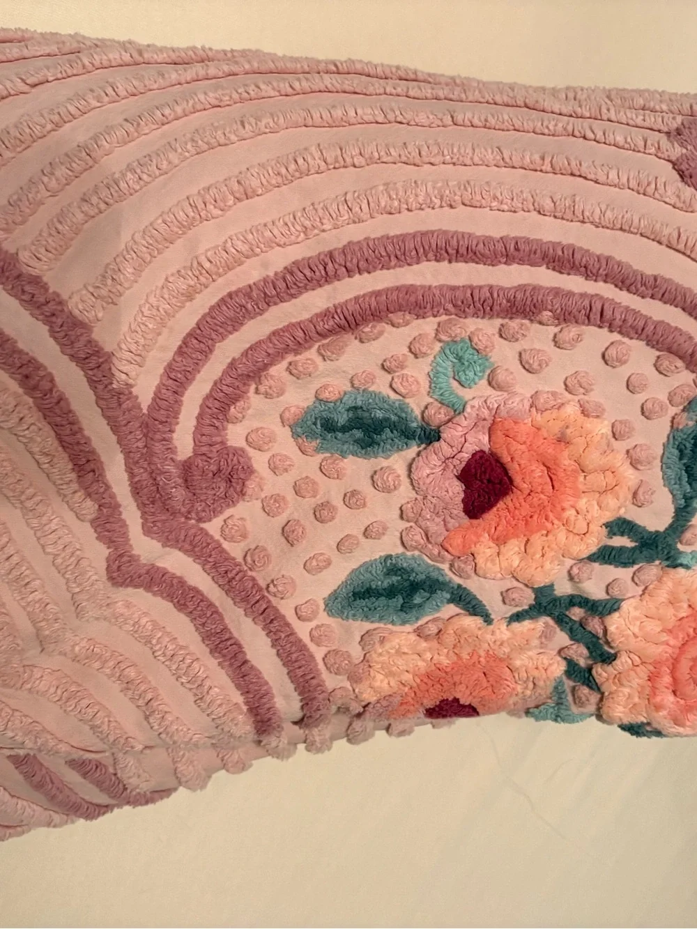 Rare Vintage Retrac Chenille Pair of Bedspreads Peach Floral Scrollwork